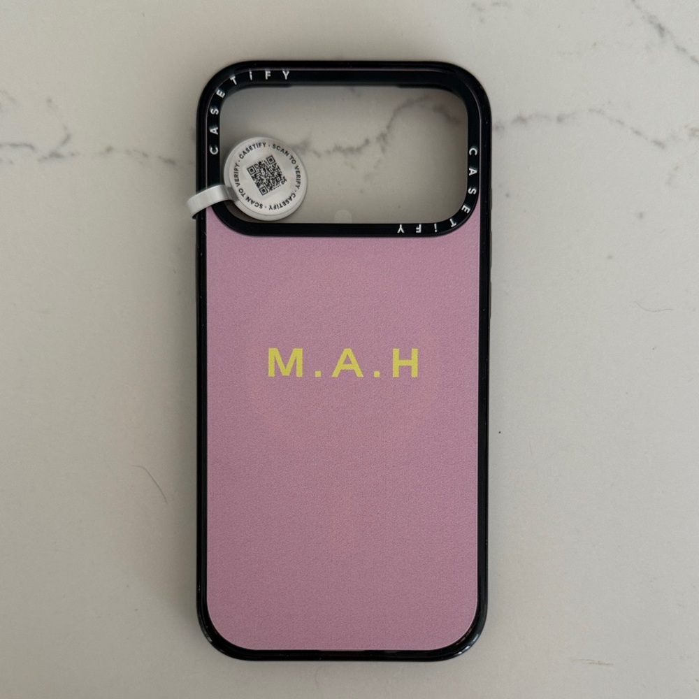 Casetify iPhone 17 Pro Phone case 
Personalized: MAH 
Pink with yellow